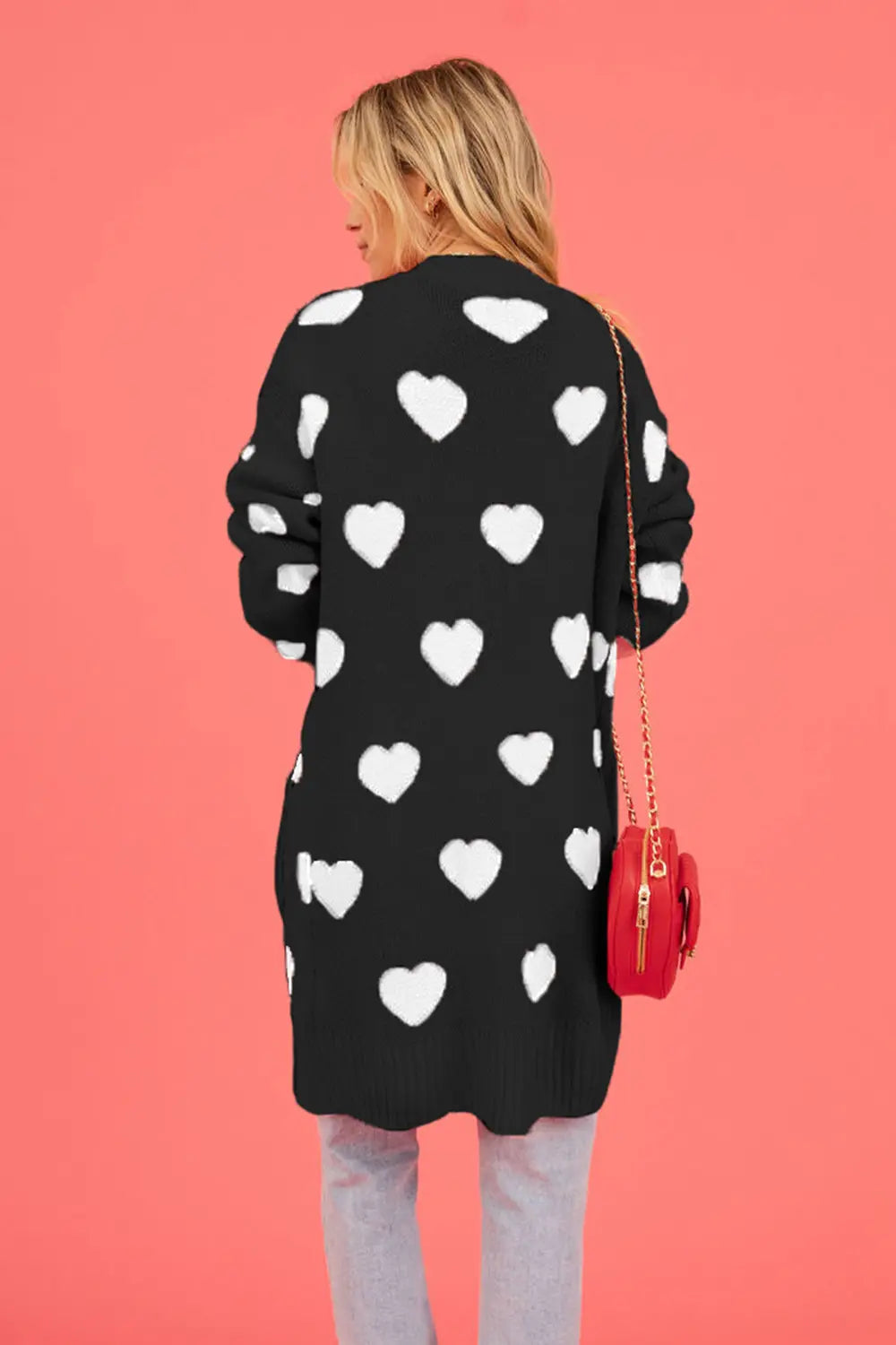 Image of Heart Graphic Open Front Cardigan with Pockets | Queeble.shop