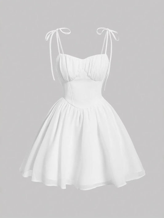 Image of Tie-Shoulder Sweetheart Neck Mini Dress | Queeble.shop