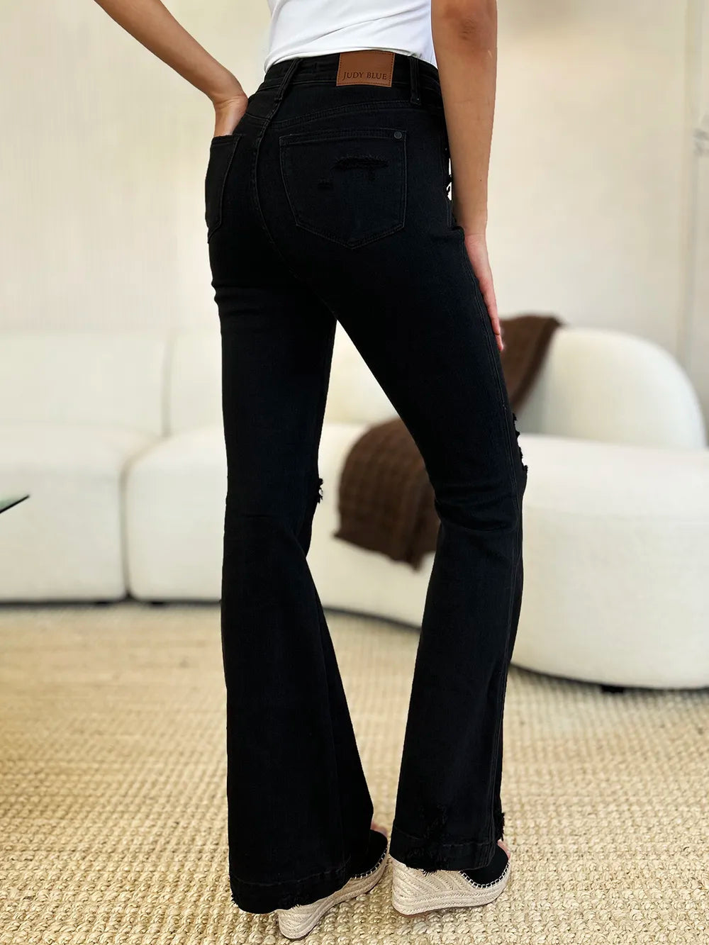 Image of Judy Blue Full Size High Waist Distressed Flare Jeans | Queeble.shop