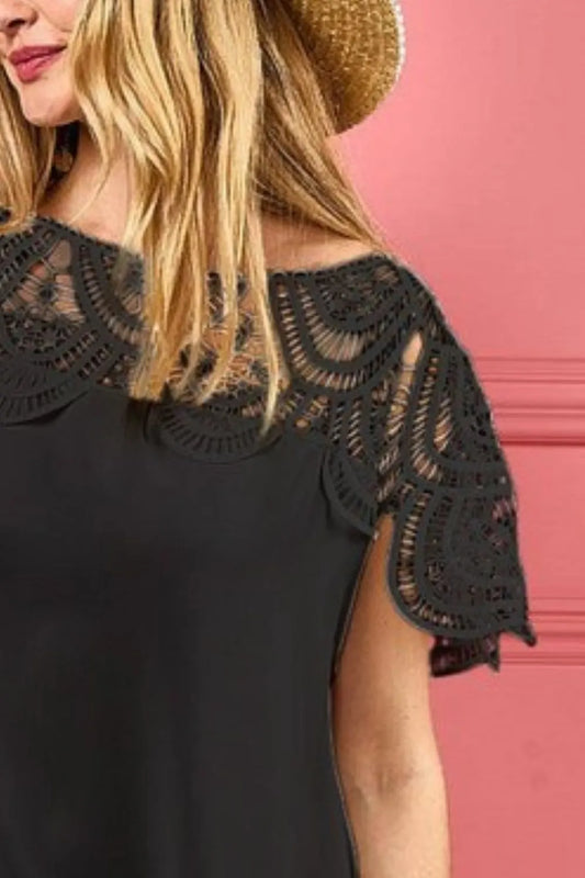 Image of BiBi Crochet Lace Yoke Detailed Wrinkled Dress | Queeble.shop