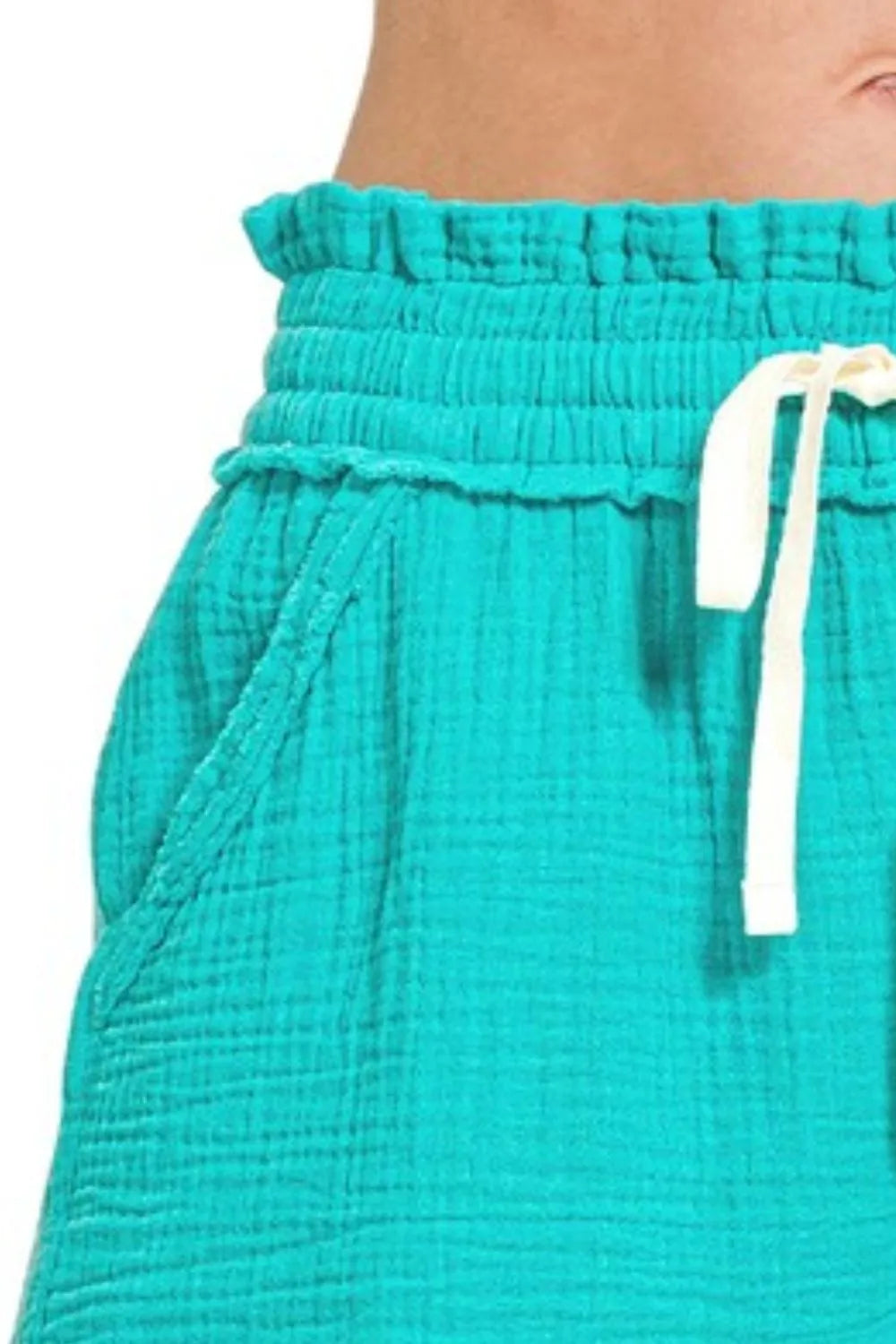 Image of Zenana Double Gauze Elasticband Drawstring Waist Shorts | Queeble.shop