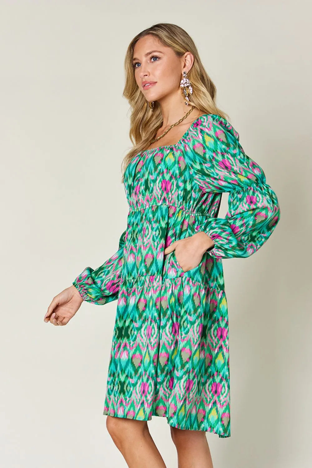Image of Double Take Full Size Printed Long Sleeve Dress | Queeble.shop