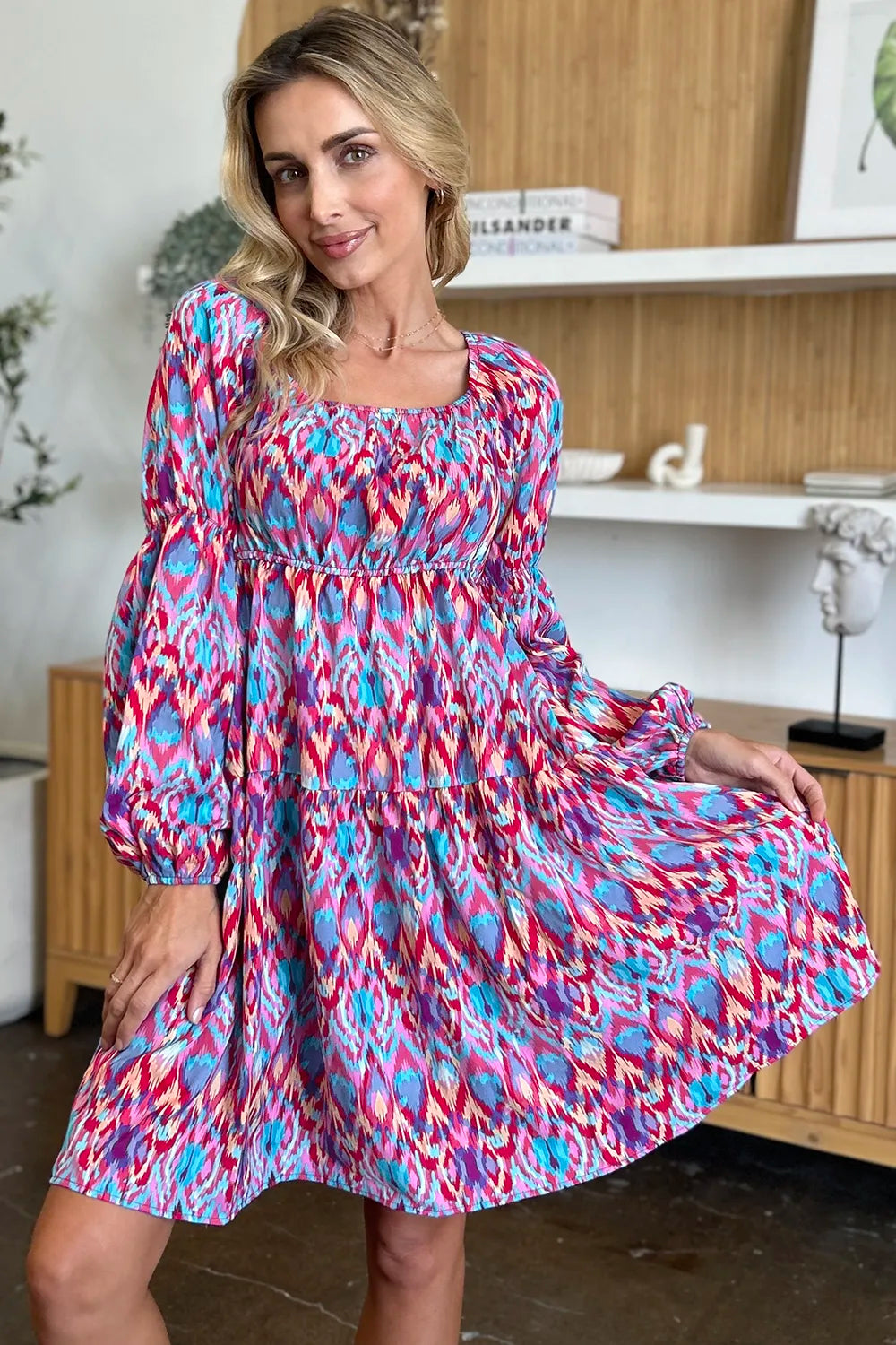 Image of Double Take Full Size Printed Long Sleeve Dress | Queeble.shop