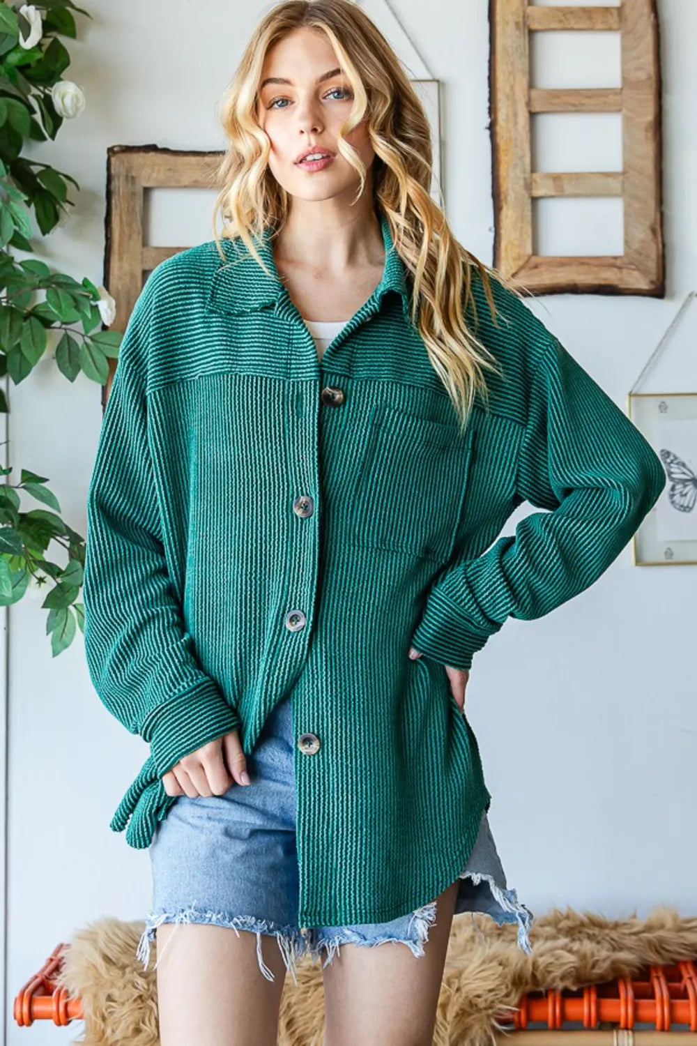Image of Reborn J Striped Button Up Long Sleeve Shacket | Queeble.shop