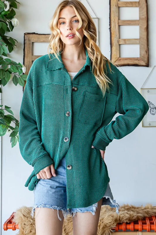 Image of Reborn J Striped Button Up Long Sleeve Shacket | Queeble.shop