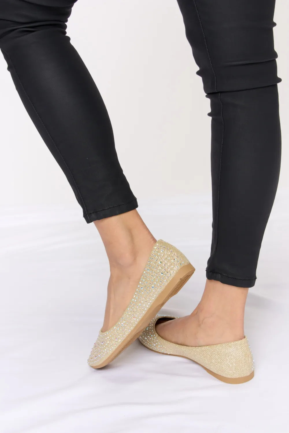 Image of Forever Link Rhinestone Point Toe Flat Slip-Ons | Queeble.shop