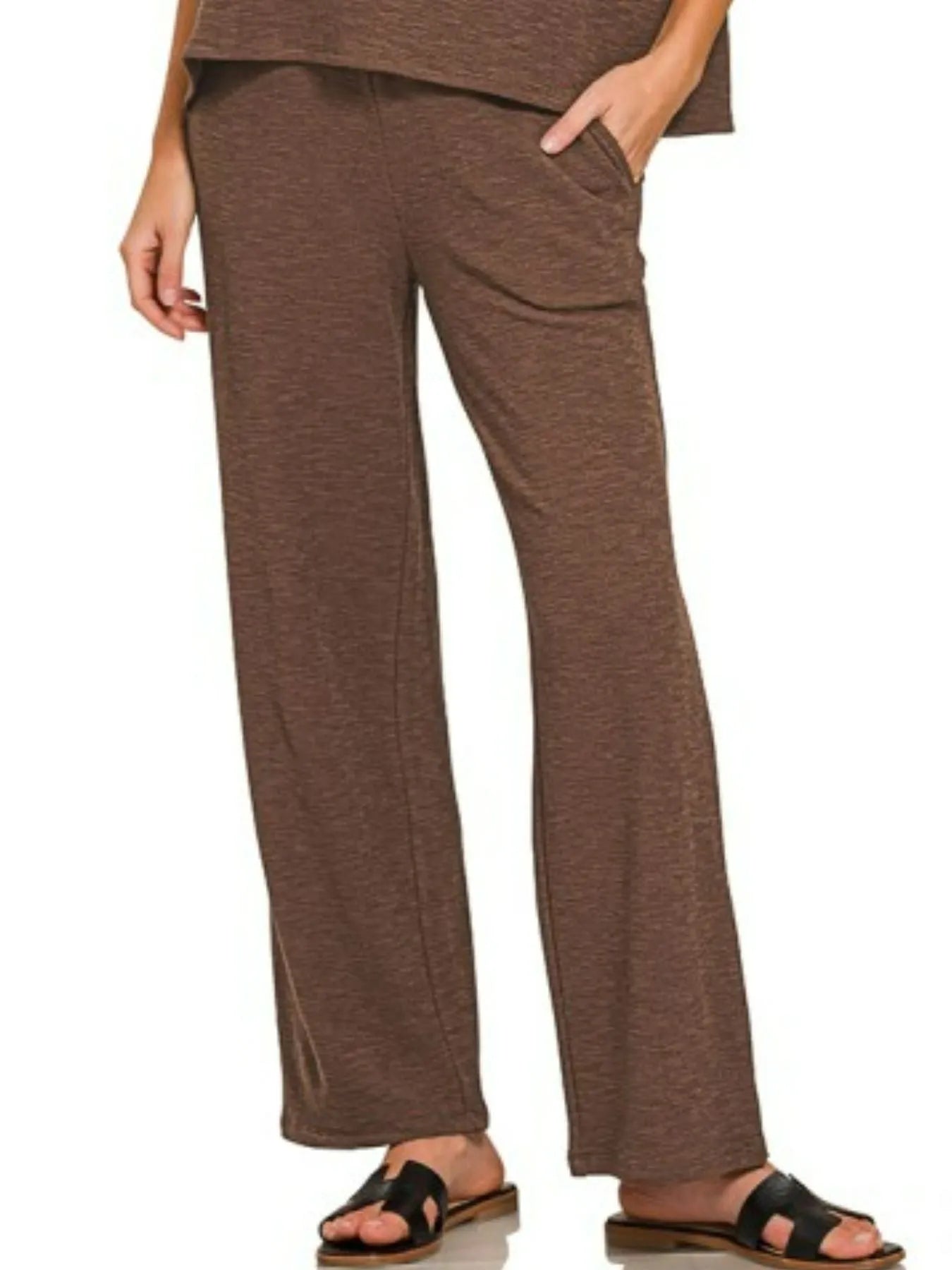 Image of Zenana Slub Short Sleeve T-Shirt and Pants Set | Queeble.shop