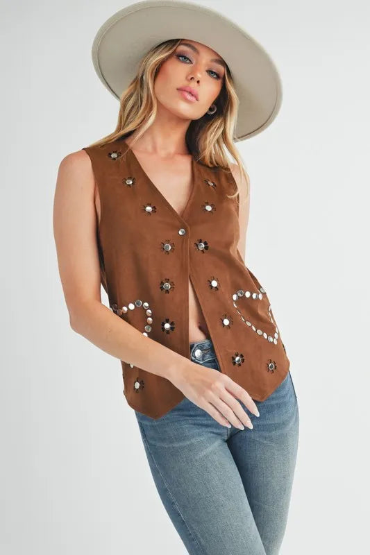 Image of Aemi + Co Heart Rivet Detail Suede Vest Coat | Queeble.shop