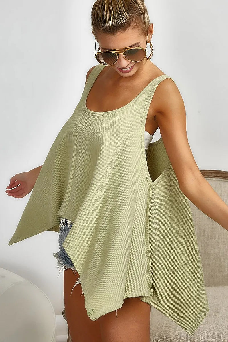 Image of BiBi High and Low Flare Knit Tank Top | Queeble.shop