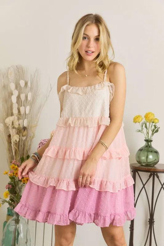 Image of ADORA Swiss Dot Ruffled Tiered Mini Dress | Queeble.shop