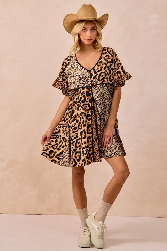 Image of BiBi Leopard Prints Mix and Match Short Sleeves Dress | Queeble.shop