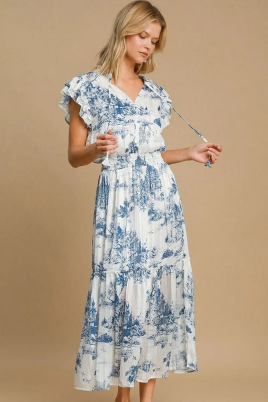 Image of Umgee Full Size Two Tone Landscape Print Midi Dress Plus Size | Queeble.shop
