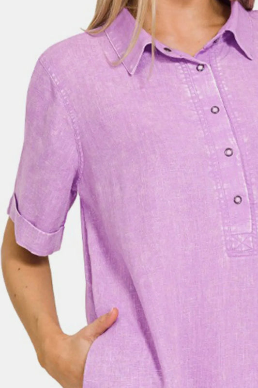 Image of Zenana Washed Linen Raw Hem Dress with Pockets | Queeble.shop