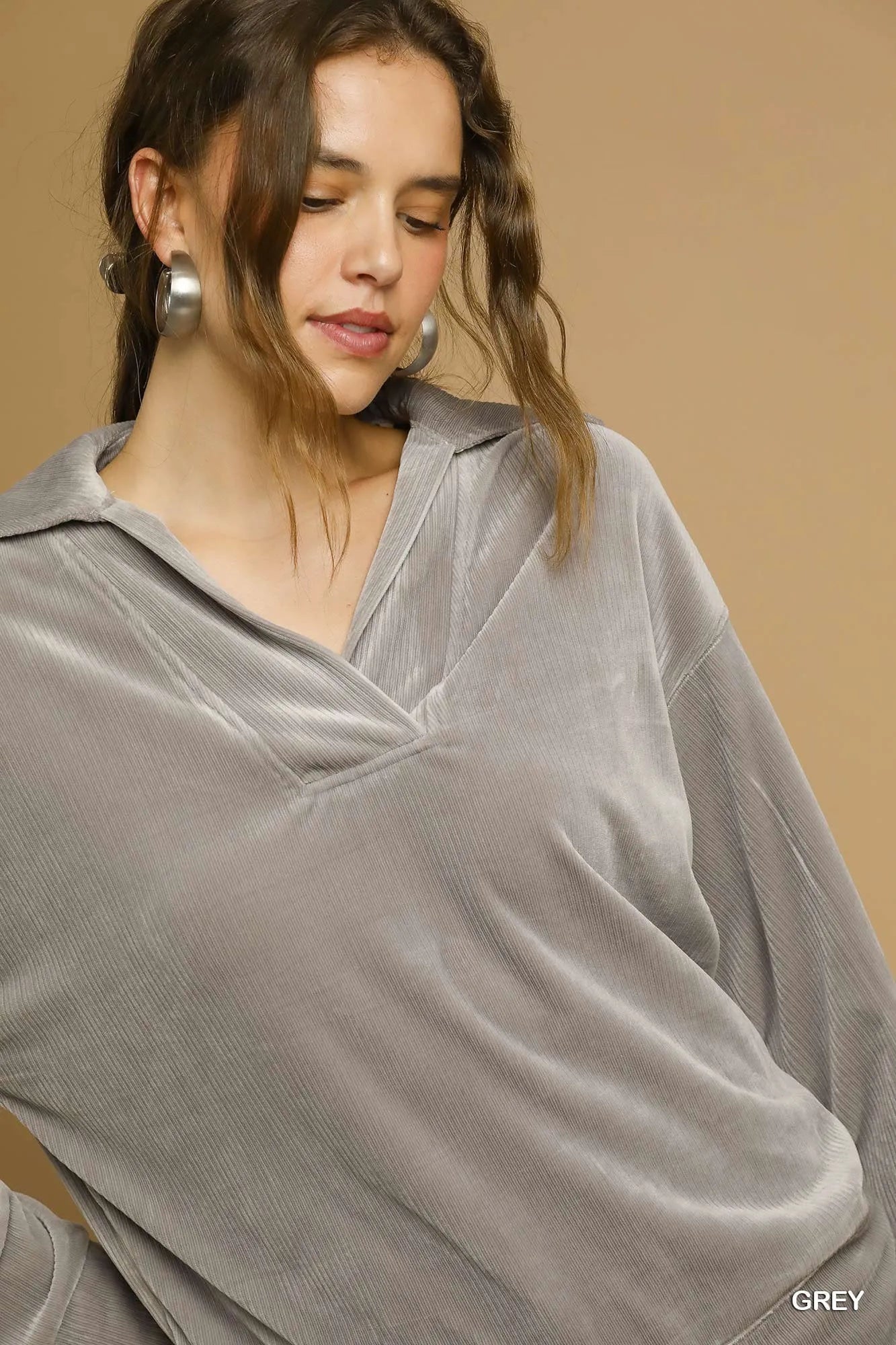 Image of Umgee Soft Thermal Collared Long Sleeve Top | Queeble.shop