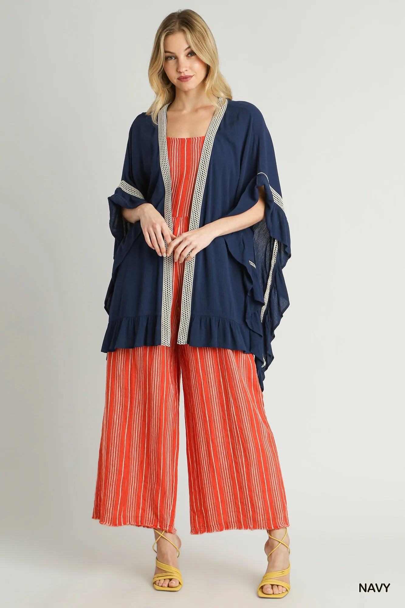 Image of Umgee Ruffle Trim Kimono with Crochet Accent | Queeble.shop