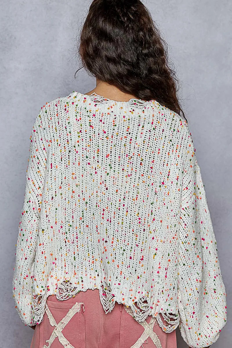 Image of POL Round Neck Fringed Hem Sweater | Queeble.shop
