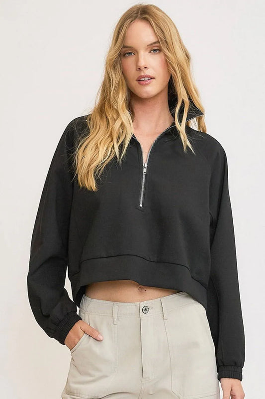 Image of Umgee Full Size Half Zip Cropped Sweatshirt Plus Size | Queeble.shop