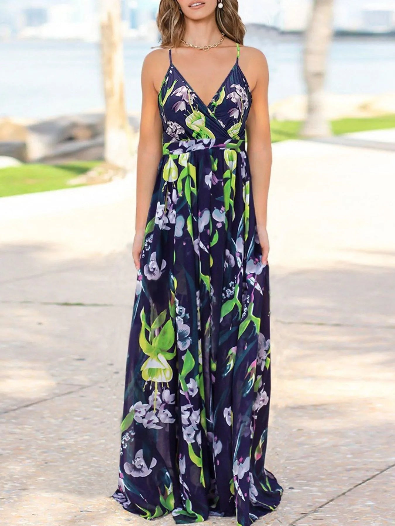 Image of Floral Print Spaghetti Strap Maxi Dress | Queeble.shop