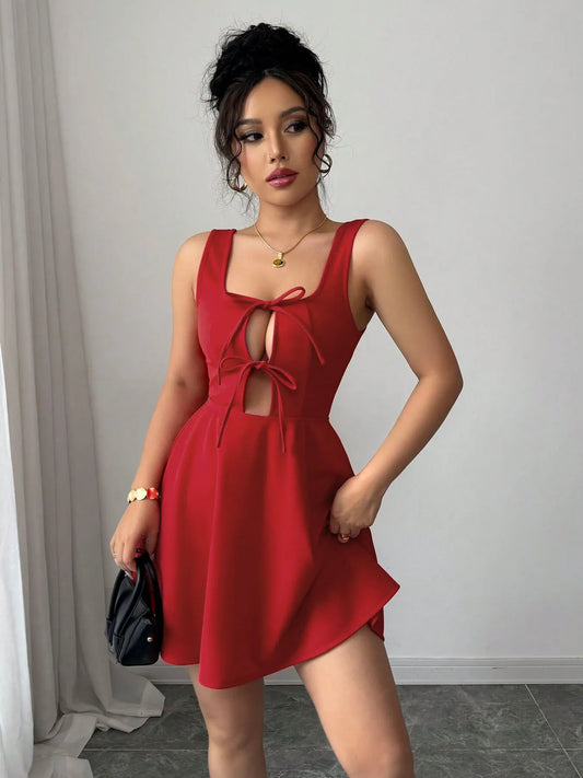 Image of Tie Front Wide Strap Dress | Queeble.shop