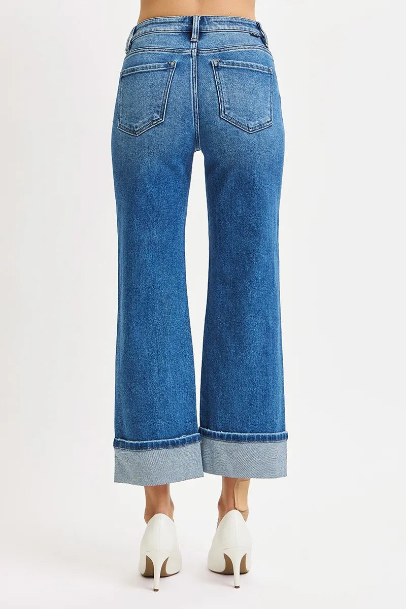 Image of RISEN Full Size Mid Rise Crop Straight Cuffed Jeans Plus Size | Queeble.shop