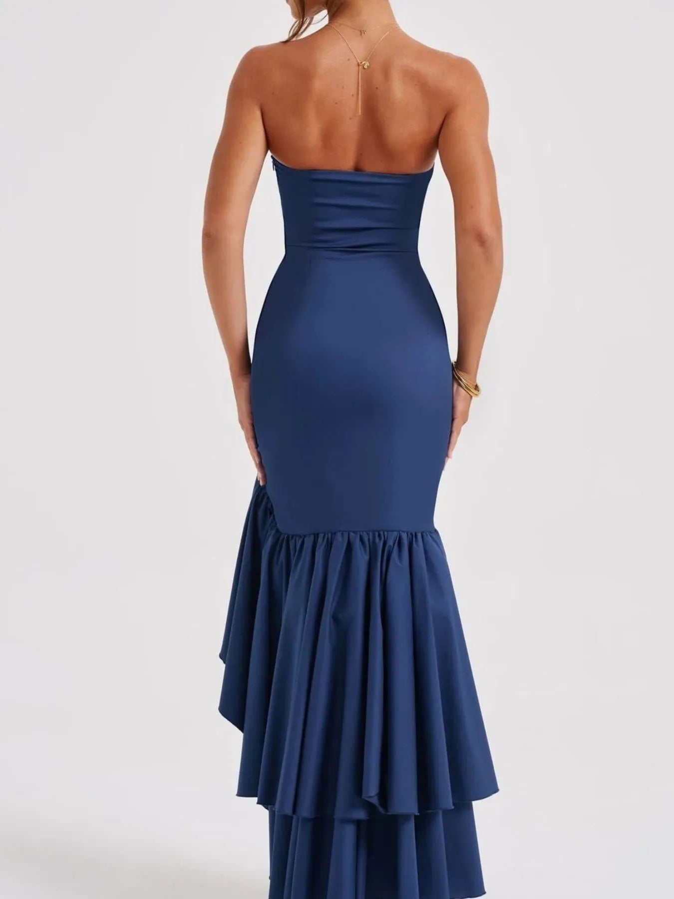 Image of Strapless Ruffle High-Low Bodycon Dress | Queeble.shop