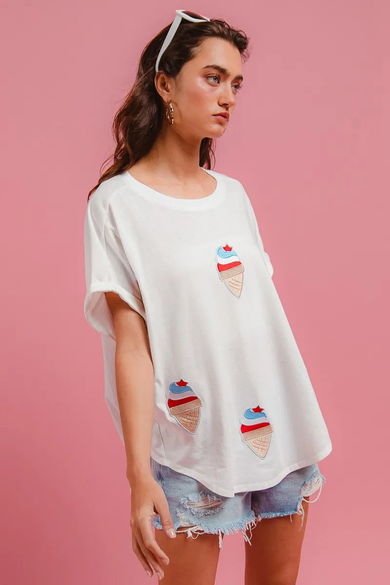 Image of BiBi Solid Terry With Fourth Of July Theme Patched Top | Queeble.shop
