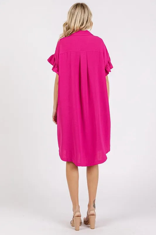 Image of Mittoshop Button Down Flounce Sleeve Dress with Pockets | Queeble.shop