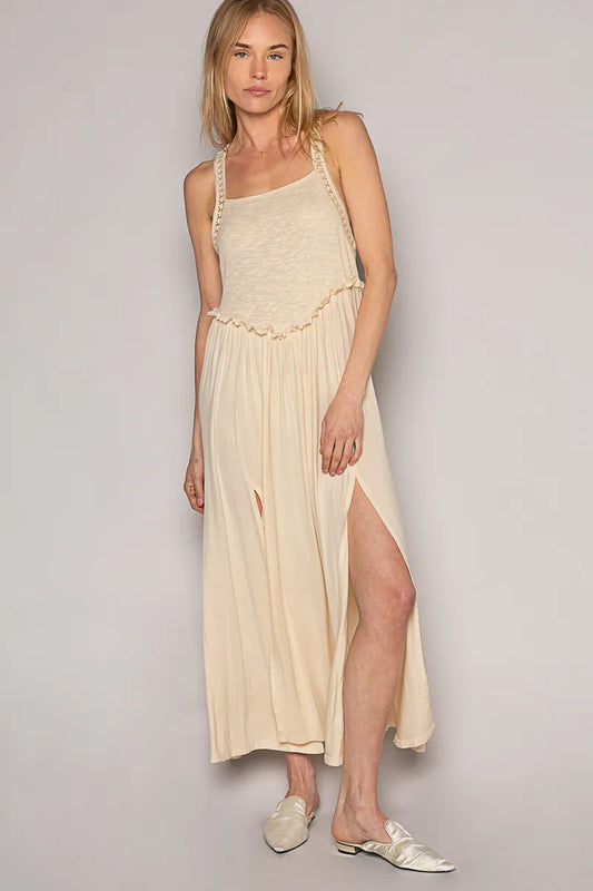 Image of POL Frill Slit Square Neck Cami Dress | Queeble.shop