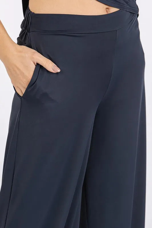 Image of Mittoshop Yoga Air Stretch Elastic Waist Wide Leg Pants | Queeble.shop