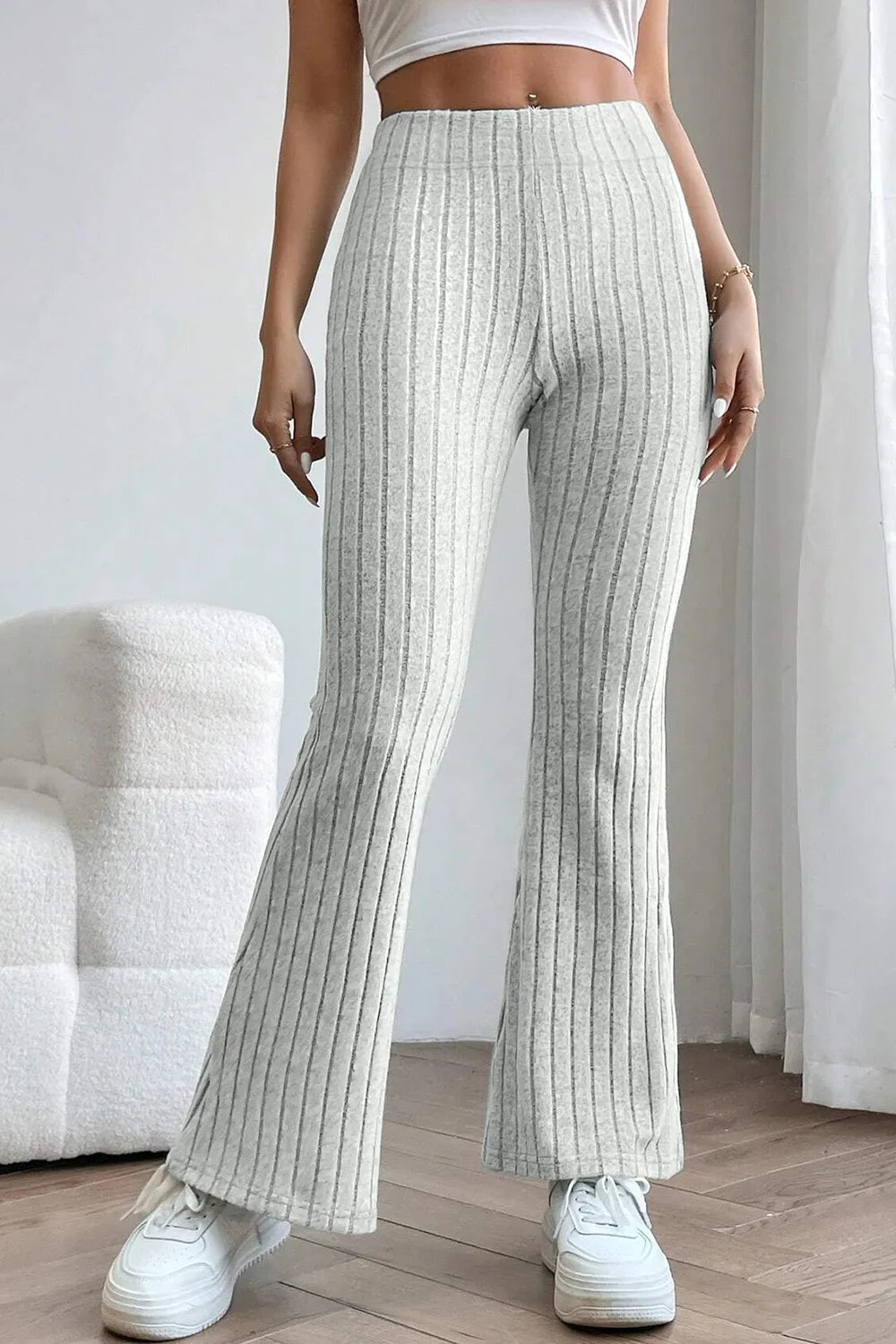 Image of Basic Bae Full Size Ribbed High Waist Flare Pants | Queeble.shop