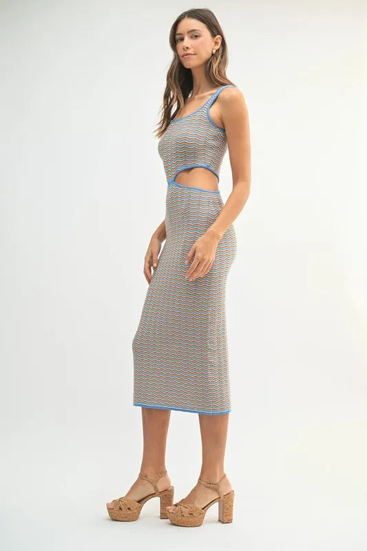 Image of MABLE Multi Color Chevron Knit Bodycon Midi Dress | Queeble.shop