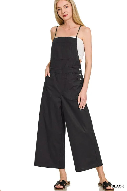 Image of Zenana Woven Spaghetti Strap Overalls | Queeble.shop
