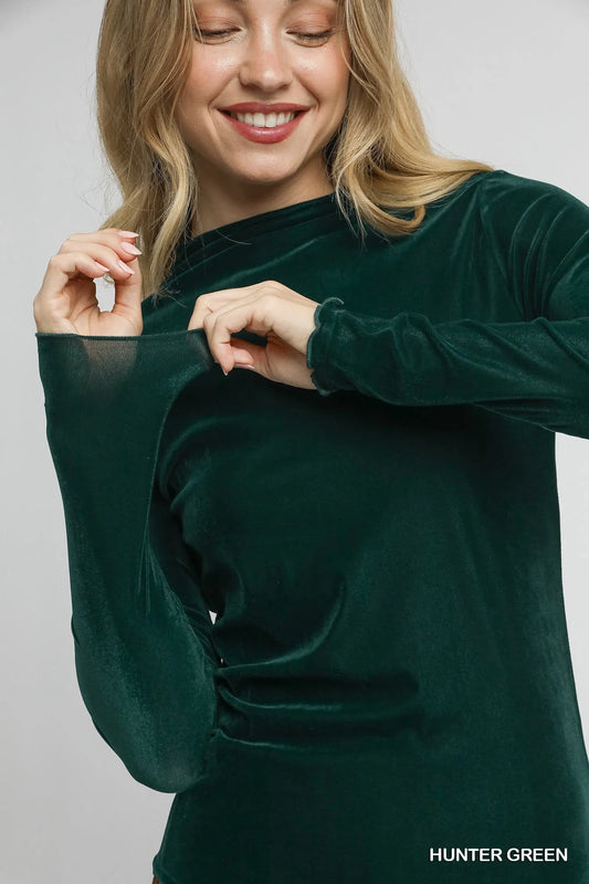 Image of Umgee Velvet Long Sleeve Fitted Top | Queeble.shop