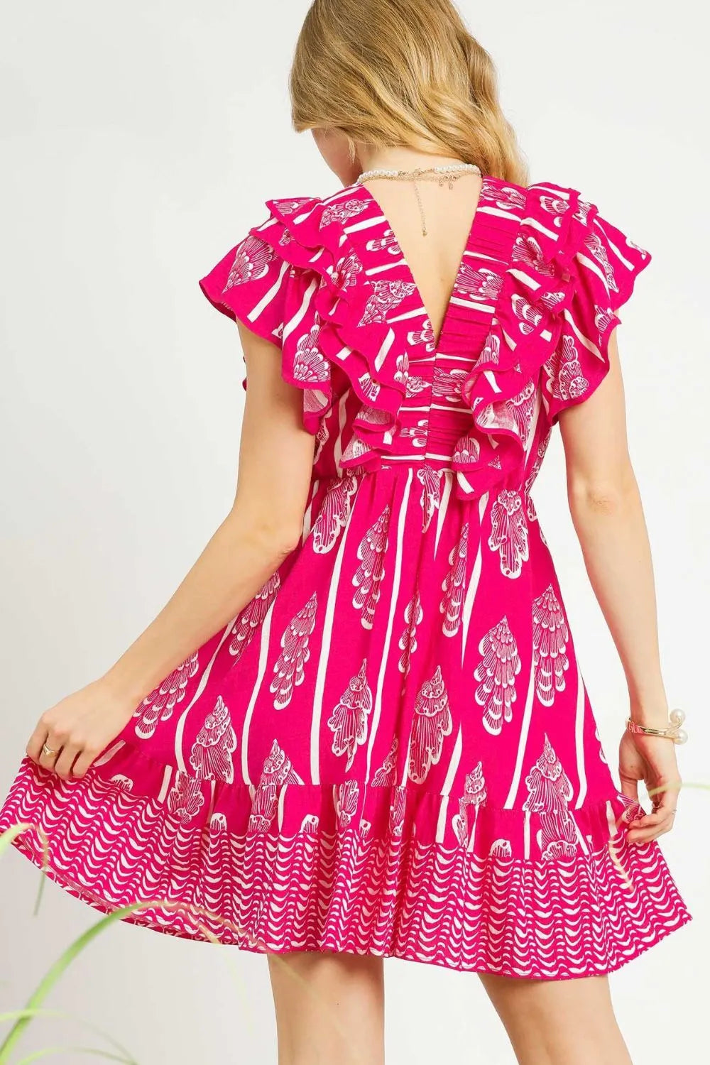 Image of Umgee Off-Shoulder Paisley Print Ruffled Mini Dress | Queeble.shop
