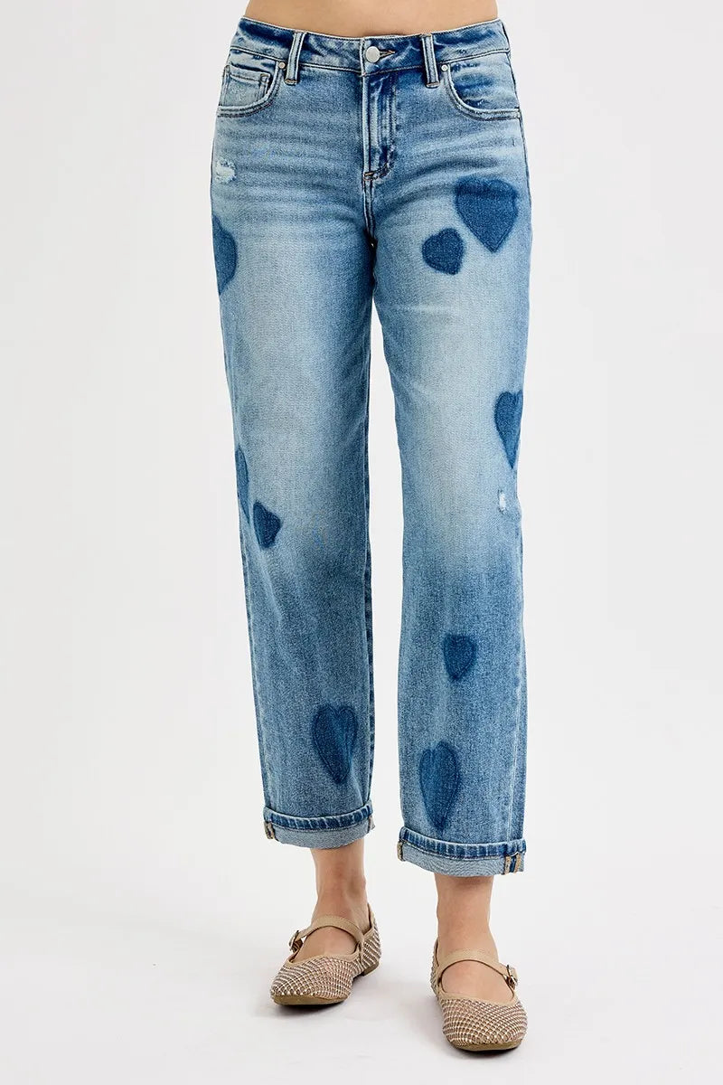 Image of RISEN Full Size Mid Rise Fit-boyfriend Heart Shade Jeans Plus Size | Queeble.shop