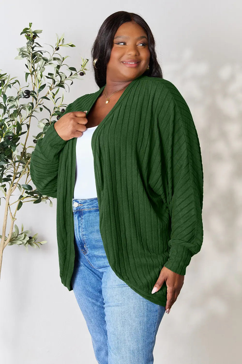 Image of Basic Bae Full Size Ribbed Cocoon Cardigan | Queeble.shop