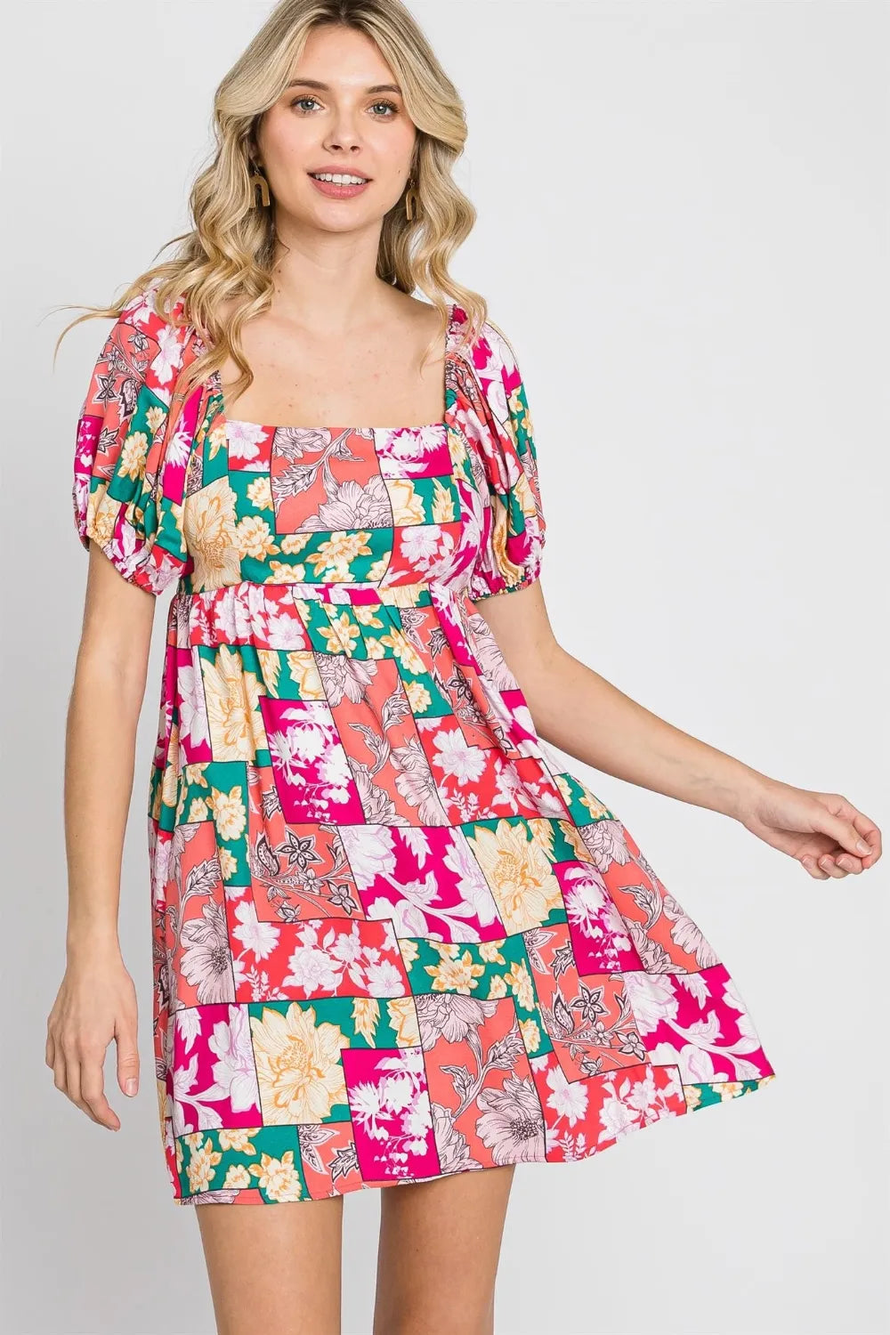 Image of GeeGee Floral Ruff Sleeve Mini Dress | Queeble.shop
