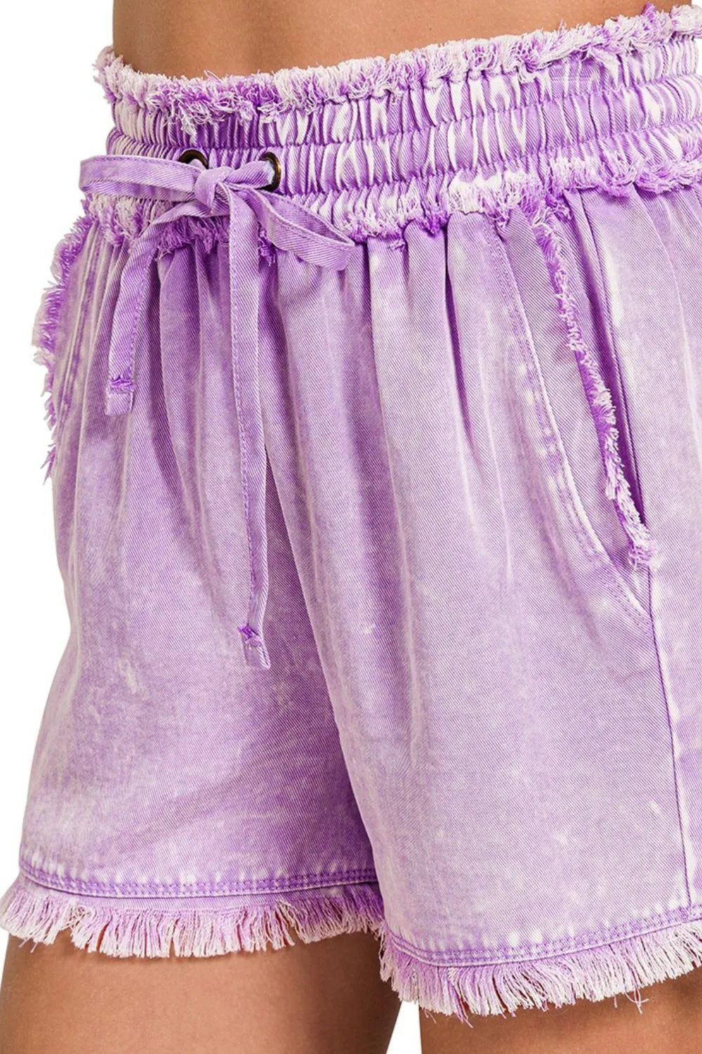 Image of Zenana Mineral Frayed Hem Washed Shorts | Queeble.shop