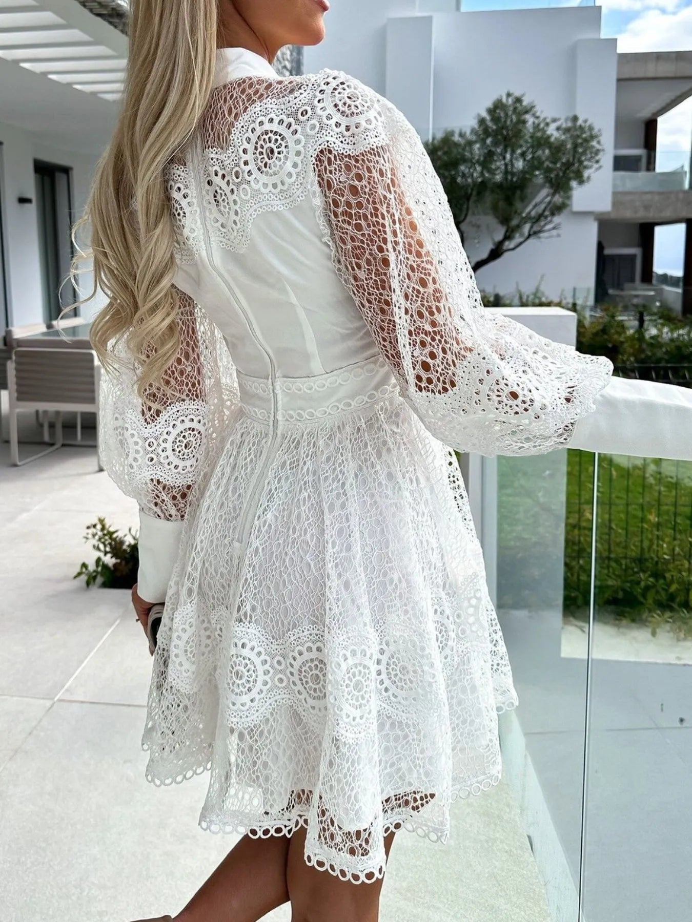 Image of Lace Lantern Sleeve Mini Dress | Queeble.shop