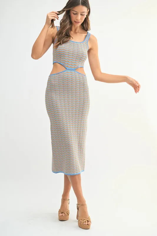 Image of MABLE Multi Color Chevron Knit Bodycon Midi Dress | Queeble.shop