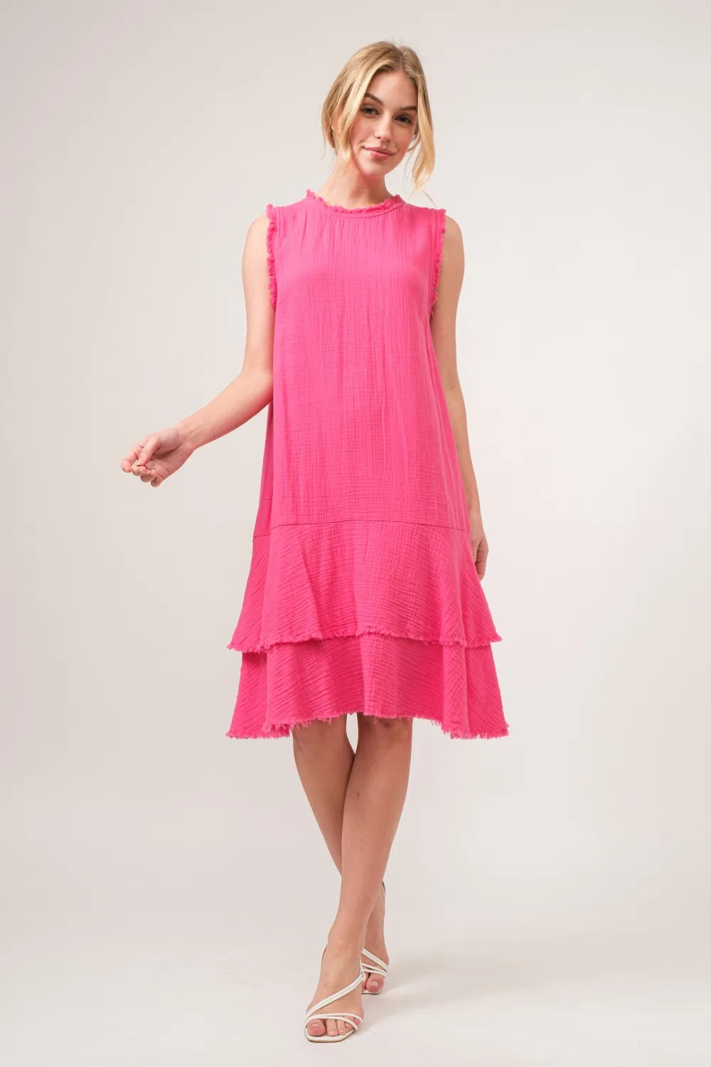 Image of And The Why Washed Fringe Detail Tiered Dress | Queeble.shop
