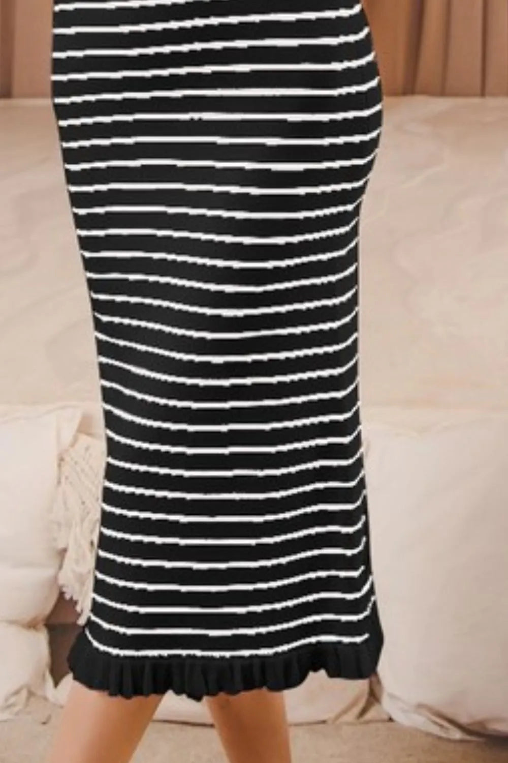 Image of SO ME Stripe Sleeveless Sweater Knit Maxi Dress With Ruffled Hem | Queeble.shop