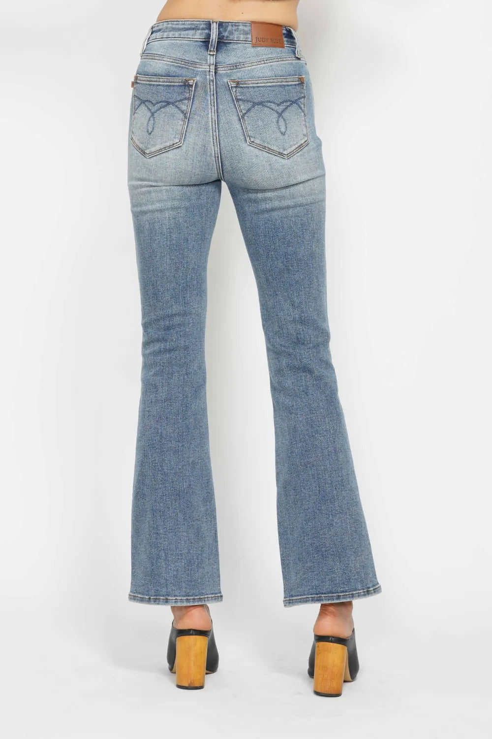 Image of Judy Blue Full Size Tummy Control Back Embroidered Pocketed Bootcut Jeans Plus Size | Queeble.shop