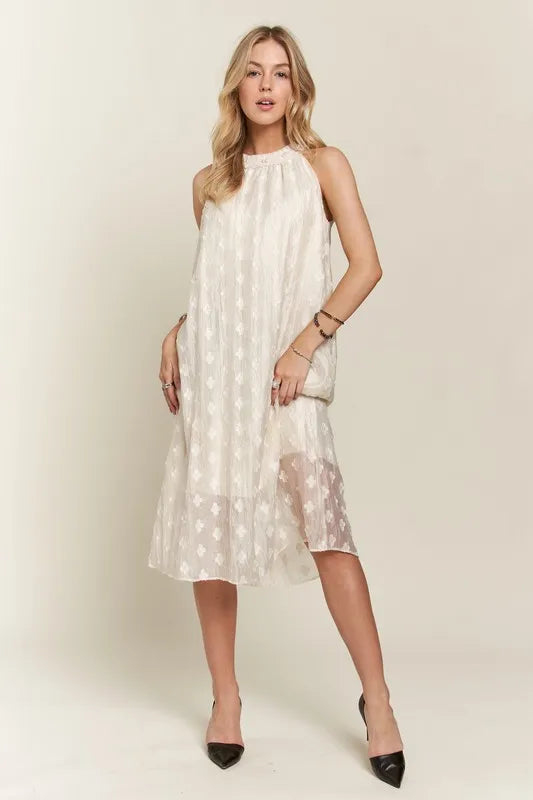 Image of ADORA Applique Pearl Detail Grecian Neck Midi Dress | Queeble.shop