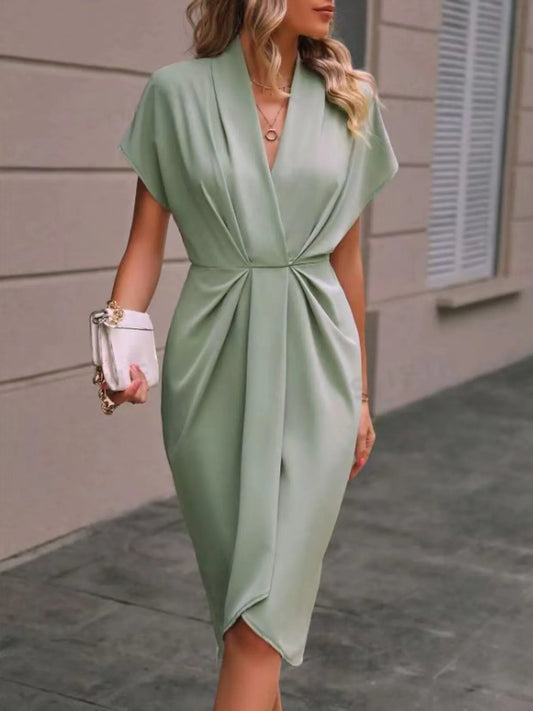 Image of Ruched Surplice Short Sleeve Dress | Queeble.shop