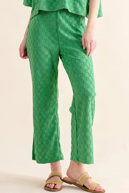 Image of And The Why Brushed Texture Checker Board Pattern Casual Pants | Queeble.shop
