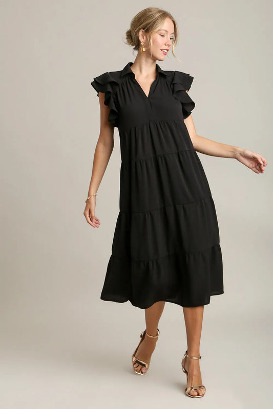 Image of Umgee Full Size Johnny Collar Ruffle Cap Sleeve Tiered Dress Plus Size | Queeble.shop
