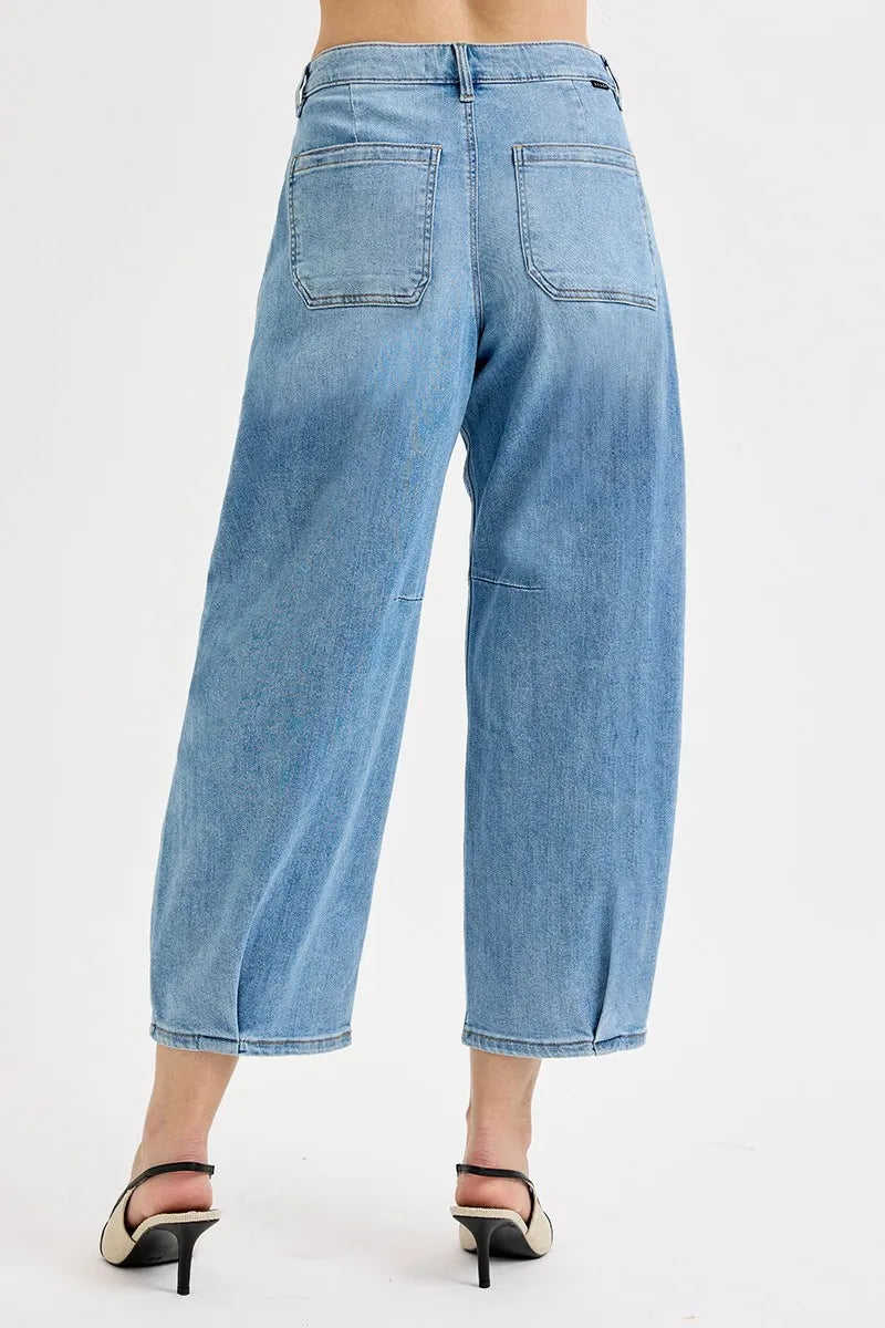 Image of RISEN Full Size Mid Rise Fit Crop Wide Volume Leg Jeans Plus Size | Queeble.shop