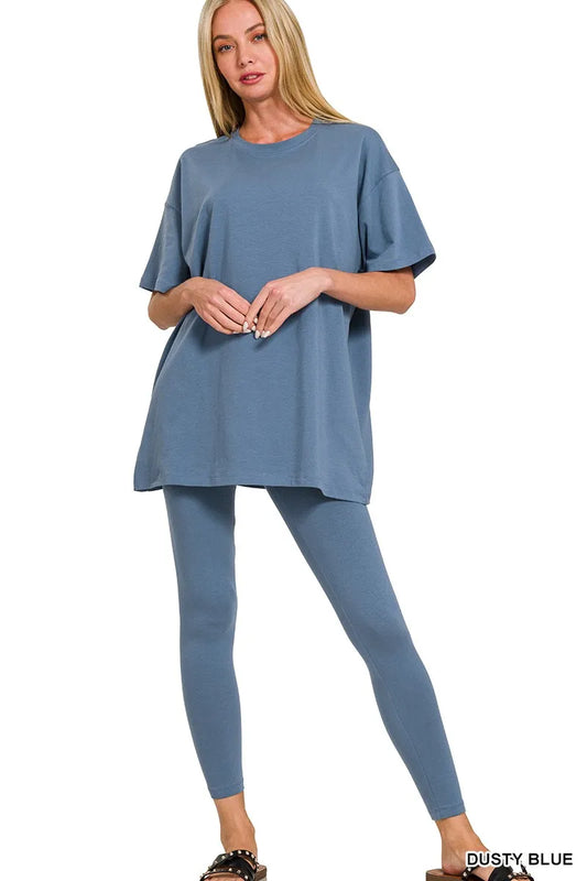 Image of Zenana Cotton Round Neck Top & Legging Set | Queeble.shop