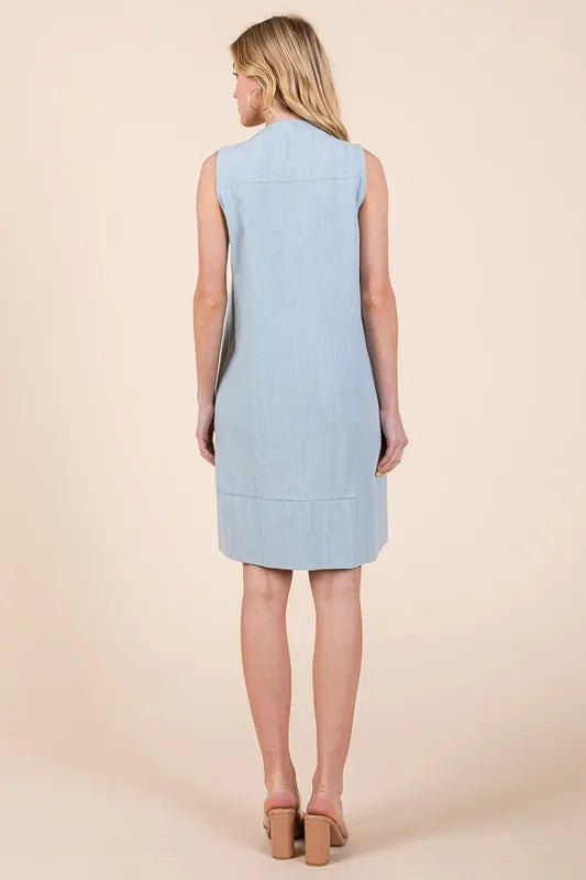 Image of Lime 'N' Chili Denim Pintuck Detail Sleeveless Midi Dress | Queeble.shop